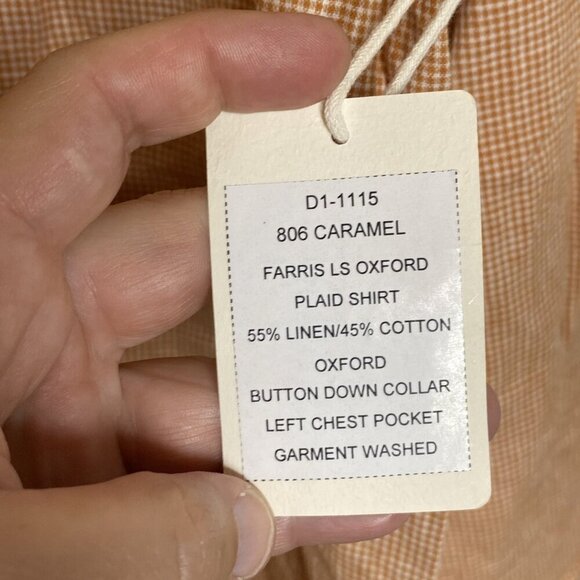 Duck Head Farris Linen Cotton Oxford Orange / Caramel Plaid Medium $108 MSRP #1 - Picture 5 of 9